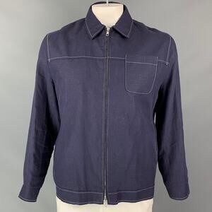 OLIVER SPENCER Size 44 Blue Contrast Stitch Linen Zip Jacket